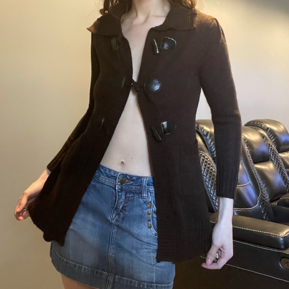 brown button up cardigan